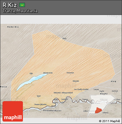 Satellite 3D Map of R Kiz, semi-desaturated