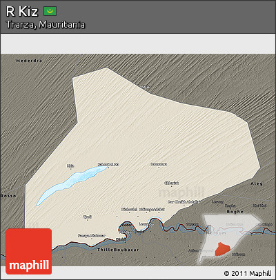 Shaded Relief 3D Map of R Kiz, darken