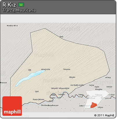 Shaded Relief 3D Map of R Kiz, semi-desaturated