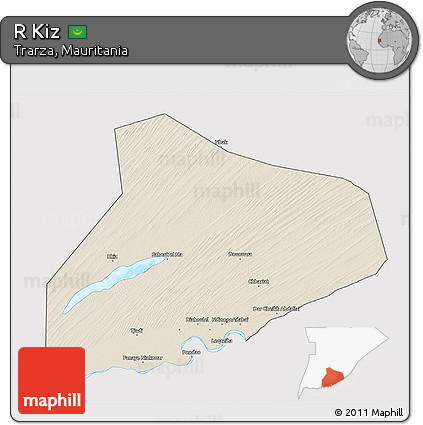 Shaded Relief 3D Map of R Kiz, single color outside