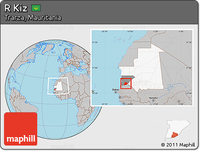 Gray Location Map of R Kiz, highlighted country, highlighted parent region, within the entire country