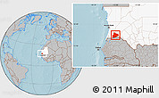 Gray Location Map of R Kiz, highlighted country, hill shading
