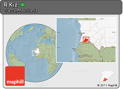 Savanna Style Location Map of R Kiz, highlighted country, hill shading