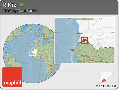Savanna Style Location Map of R Kiz, highlighted country, hill shading