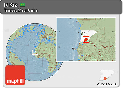 Savanna Style Location Map of R Kiz, highlighted parent region, hill shading