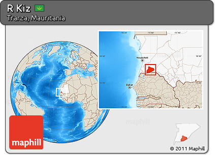 Shaded Relief Location Map of R Kiz, highlighted country