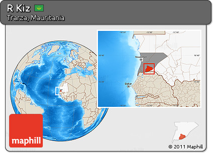 Shaded Relief Location Map of R Kiz, highlighted country, highlighted parent region