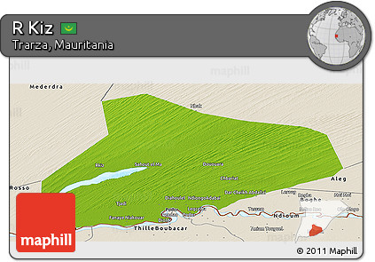 Physical Panoramic Map of R Kiz, shaded relief outside