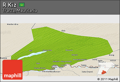 Physical Panoramic Map of R Kiz, shaded relief outside