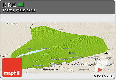 Physical Panoramic Map of R Kiz, shaded relief outside