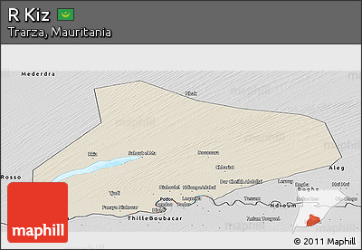 Shaded Relief Panoramic Map of R Kiz, desaturated