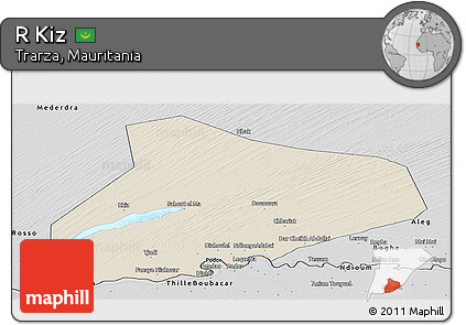 Shaded Relief Panoramic Map of R Kiz, desaturated