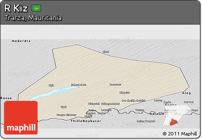 Shaded Relief Panoramic Map of R Kiz, desaturated