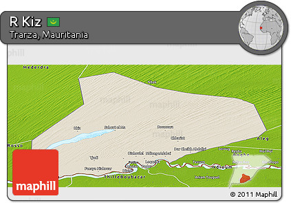 Shaded Relief Panoramic Map of R Kiz, physical outside