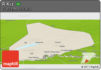 Shaded Relief Panoramic Map of R Kiz, physical outside