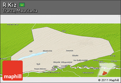 Shaded Relief Panoramic Map of R Kiz, physical outside