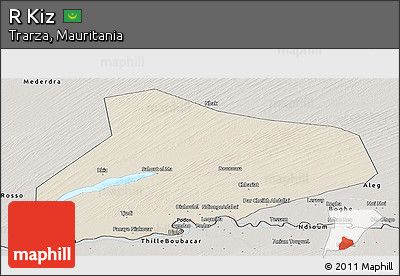 Shaded Relief Panoramic Map of R Kiz, semi-desaturated