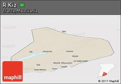 Shaded Relief Panoramic Map of R Kiz, single color outside