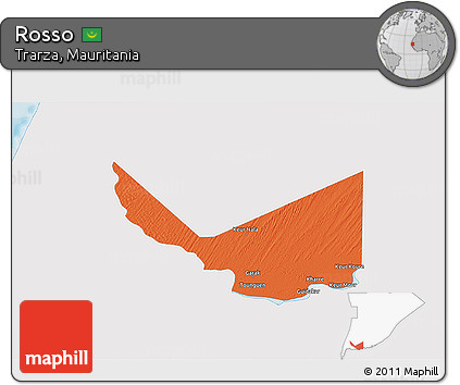 Political 3D Map of Rosso, single color outside