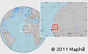 Gray Location Map of Rosso, within the entire country, hill shading