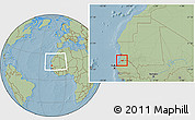 Savanna Style Location Map of Rosso, within the entire country, hill shading