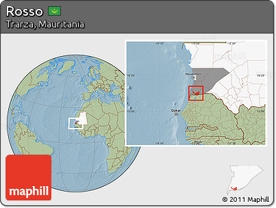 Savanna Style Location Map of Rosso, highlighted country, highlighted parent region, hill shading