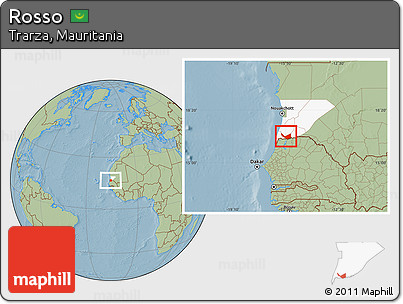 Savanna Style Location Map of Rosso, highlighted parent region, hill shading