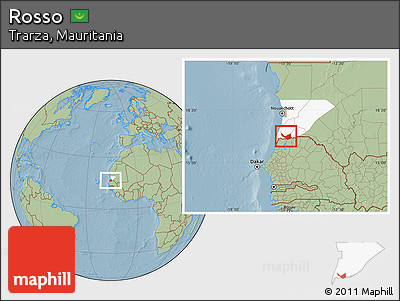 Savanna Style Location Map of Rosso, highlighted parent region, hill shading