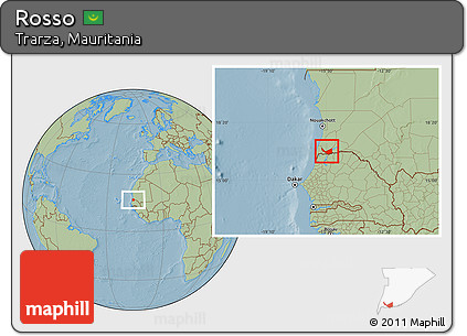 Savanna Style Location Map of Rosso, hill shading