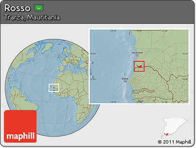 Savanna Style Location Map of Rosso, hill shading