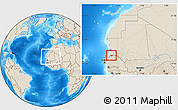 Shaded Relief Location Map of Rosso, within the entire country