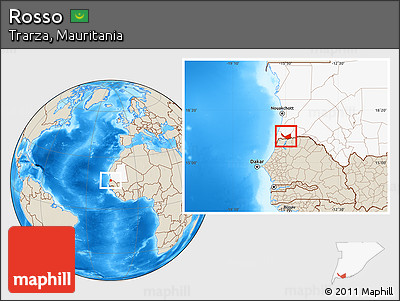 Shaded Relief Location Map of Rosso, highlighted country