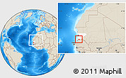 Shaded Relief Location Map of Rosso, highlighted parent region, within the entire country
