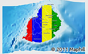 Flag 3D Map of Mauritius, single color outside, shaded relief sea, flag rotated