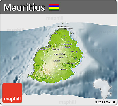 Physical 3D Map of Mauritius, semi-desaturated