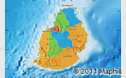 Political Map of Mauritius, shaded relief outside, bathymetry sea
