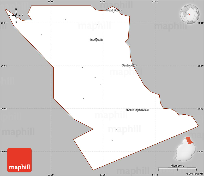 Gray Simple Map of Riviere Du Rempart, cropped outside