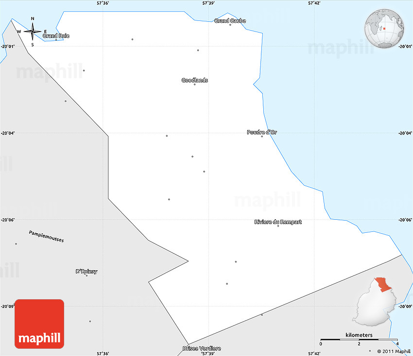 Silver Style Simple Map of Riviere Du Rempart