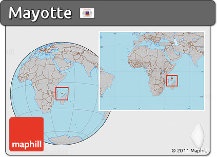 Gray Location Map of Mayotte, within the entire continent