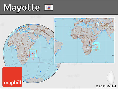 Gray Location Map of Mayotte, within the entire continent