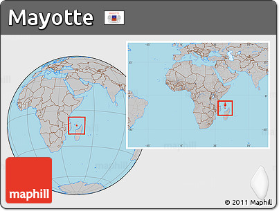 Gray Location Map of Mayotte, within the entire continent