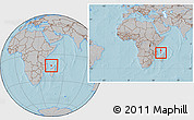 Gray Location Map of Mayotte, within the entire continent, hill shading