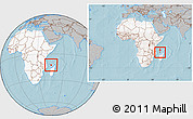 Gray Location Map of Mayotte, highlighted continent, within the entire continent, hill shading