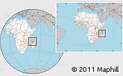 Gray Location Map of Mayotte, highlighted continent, within the entire continent