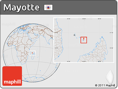 Gray Location Map of Mayotte, lighten, desaturated
