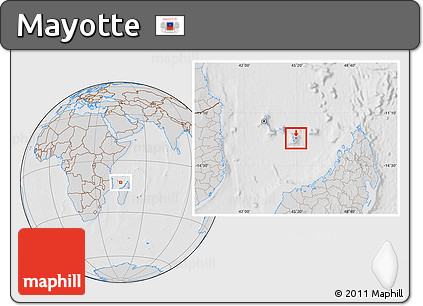Gray Location Map of Mayotte, lighten, desaturated, hill shading