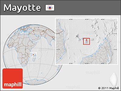 Gray Location Map of Mayotte, lighten, desaturated, hill shading