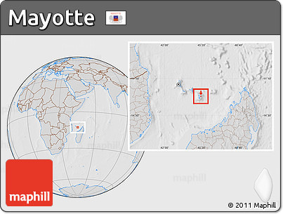 Gray Location Map of Mayotte, lighten, desaturated, hill shading