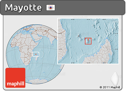 Gray Location Map of Mayotte, lighten, desaturated, land only, hill shading