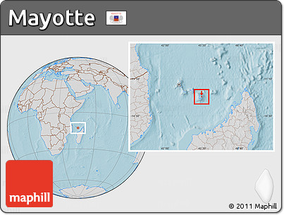 Gray Location Map of Mayotte, lighten, desaturated, land only, hill shading